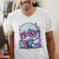 Adorable Book Lover Yeti With Reading Glasses Cute Men's V-Neck T-Shirt