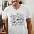Adult Coloring Book Style Flowers And Ladybug Self Coloring Men's V-Neck T-Shirt