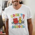 Back To School Checkered Book Pencil Groovy Teacher Student Men's V-Neck T-Shirt