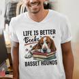 Basset Hound Dog Breed Life Is Better With Books And a For Men Women Girls Kids Men's V-Neck T-Shirt