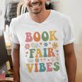 Book Fair Vibes Groovy Retro School Reading Nostalgic Men's V-Neck T-Shirt Book Fair Vibes Groovy Retro School Reading Nostalgic Men's V-Neck T-Shirt