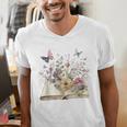 Book Flowers And Butterfly Beautiful Reading Reader Graphic Men's V-Neck T-Shirt