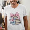 Book Lover Coquette Bow Pink Dainty Ribbon Cute Bookworm Men's V-Neck T-Shirt