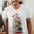 Book Stack With Flowers Reading Lover Bookish Men's V-Neck T-Shirt