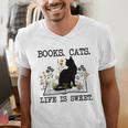 Books Cats Life Is Sweet Cat Book Lover Men Women Teen Men's V-Neck T-Shirt Books Cats Life Is Sweet Cat Book Lover Men Women Teen Men's V-Neck T-Shirt