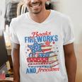 Books Fireworks And Freedom 4th Of July Book Lover Men's V-Neck T-Shirt