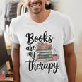 Books Are My Therapy Coffee Books Flowers Bookish Book Lover Men's V-Neck T-Shirt