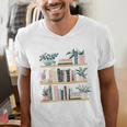 Bookshelves With Books & Plants Premium Men's V-Neck T-Shirt