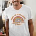 Born To Read Books Forced To Emails Vintage Retro Rainbow Men's V-Neck T-Shirt