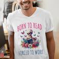 Born To Read Forced To Work Reading Skeleton Bookish Book Men's V-Neck T-Shirt