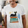 Cat And Books Retro Midcentury Mid Century Aesthetic Men's V-Neck T-Shirt Cat And Books Retro Midcentury Mid Century Aesthetic Men's V-Neck T-Shirt