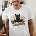 Cat Shirts For Women Book Lover Shirt Cute Cat And Book Premium Tri-Blend Men's V-Neck T-Shirt
