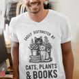 Cats Plants And Books Shirt Plant Lover Gardening Men's V-Neck T-Shirt Cats Plants And Books Shirt Plant Lover Gardening Men's V-Neck T-Shirt
