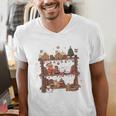 Christmas Cats Bookshelf Gingerbread Men's V-Neck T-Shirt