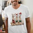 Christmas Three Llamas Reading Reading Books Llama Lover Men's V-Neck T-Shirt Christmas Three Llamas Reading Reading Books Llama Lover Men's V-Neck T-Shirt