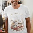 Coffee Cats & Books Cute Cat Book Lover Reading Men's V-Neck T-Shirt Coffee Cats & Books Cute Cat Book Lover Reading Men's V-Neck T-Shirt