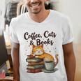 Coffee Cats And Books Lover For Women & Girls Coffee Men's V-Neck T-Shirt
