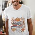 Cozy Autumn Books Fully Booked For Fall Books Pumpkin Men's V-Neck T-Shirt Cozy Autumn Books Fully Booked For Fall Books Pumpkin Men's V-Neck T-Shirt