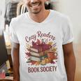 Cozy Readers Book Society Fall Autumn Floral Pumpkin Season Men's V-Neck T-Shirt