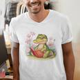 Crocodile Reading Book Watercolor Flowers Kids Men's V-Neck T-Shirt