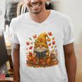 Cute Autumn Gnome Reading Pumpkin Book Lover Men's V-Neck T-Shirt