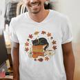 Cute Cat Fall In Love With Reading Book Cat Lover Librarian Men's V-Neck T-Shirt Cute Cat Fall In Love With Reading Book Cat Lover Librarian Men's V-Neck T-Shirt