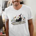 Cute Cat Flower Garden Book Kitty Reading Floral Men Women Girls Kids Men's V-Neck T-Shirt