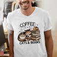 Cute Coffee Cats Books Lover Idea Women Men Kids Men's V-Neck T-Shirt