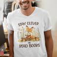 Cute Fox Stay Clever Read Books For Librarian Or Bookworm Men's V-Neck T-Shirt
