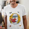 Cute Ghost Reading Book Retro Halloween Librarian Men's V-Neck T-Shirt Cute Ghost Reading Book Retro Halloween Librarian Men's V-Neck T-Shirt