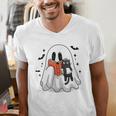 Cute Halloween Ghost Reading Book Men's V-Neck T-Shirt Cute Halloween Ghost Reading Book Men's V-Neck T-Shirt