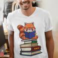 Cute Kawaii Kids Reading Books Glasses Red Panda Lover Men's V-Neck T-Shirt Cute Kawaii Kids Reading Books Glasses Red Panda Lover Men's V-Neck T-Shirt