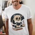 Cute Panda Reading Book Under Moon Bookworm Coffee Lover Men's V-Neck T-Shirt
