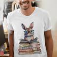 Cute Reading Bunny With Glasses Books Bookworm Reader Book Premium Tri-Blend Men's V-Neck T-Shirt