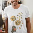 Cute Reading Cat With Kitten Dandelion Flowers Book Lover Men's V-Neck T-Shirt