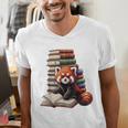 Cute Red Panda Reading Book Animal Bookworm Men's V-Neck T-Shirt