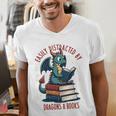 Dark Romance Romantasy Easily Distracted By Dragons & Books Men's V-Neck T-Shirt Dark Romance Romantasy Easily Distracted By Dragons & Books Men's V-Neck T-Shirt
