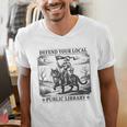 Defend Your Local Public Library Cat Knight Book Lover Men's V-Neck T-Shirt