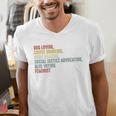 Dog Loving Coffee Drinking Book Reading Social Justice Men's V-Neck T-Shirt