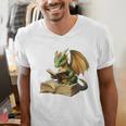 Dragon Bookworm Reading Book Graphic Men's V-Neck T-Shirt Dragon Bookworm Reading Book Graphic Men's V-Neck T-Shirt