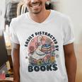 Easily Distracted By Books Read Goose Lover Bookworm Reading Men's V-Neck T-Shirt