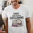 Easily Distracted By Cats And Books Cute Book Lover Men's V-Neck T-Shirt Easily Distracted By Cats And Books Cute Book Lover Men's V-Neck T-Shirt