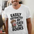 Easily Distracted By Cats And Books Lovers Reading Men's V-Neck T-Shirt