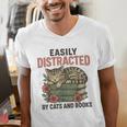 Easily Distracted By Cats And Books Vintage Men's V-Neck T-Shirt Easily Distracted By Cats And Books Vintage Men's V-Neck T-Shirt