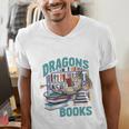 Easily Distracted By Dragons And Books Bookworm Men's V-Neck T-Shirt