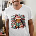 Gingerbread Reading Book Lovers Christmas Bookworm Librarian Premium Men's V-Neck T-Shirt