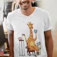 Giraffe Reading Tea Books Coffee Book Lover Graphic Men's V-Neck T-Shirt