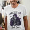 Good Girls Read Bad Books Sarcastic Skeleton Goth Skull Men's V-Neck T-Shirt Good Girls Read Bad Books Sarcastic Skeleton Goth Skull Men's V-Neck T-Shirt