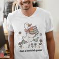Goose With Books Cute Bookworm Reader Men's V-Neck T-Shirt Goose With Books Cute Bookworm Reader Men's V-Neck T-Shirt