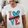 I Heart Books Love Reading Red And Stripe Animated Cat For Men Women Girls Kids Men's V-Neck T-Shirt